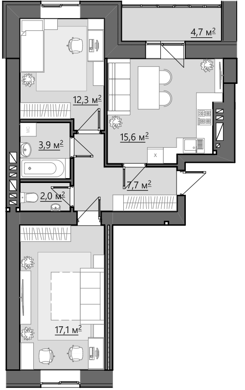 2-кімнатна 63.3 м² в ЖК Сімейний від 21 250 грн/м², Рівне