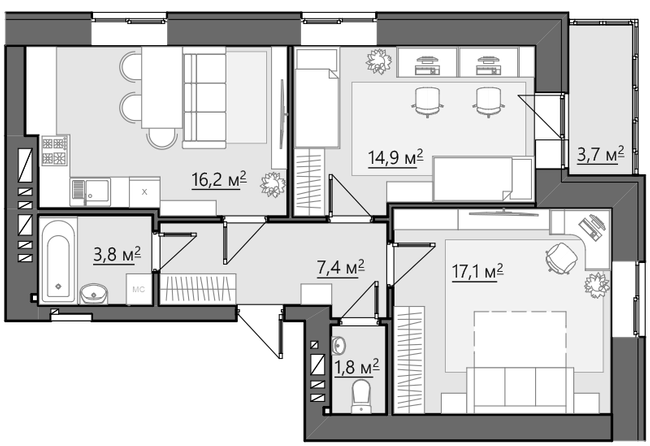 2-кімнатна 64.9 м² в ЖК Сімейний від 21 250 грн/м², Рівне