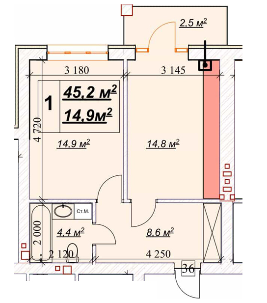 1-комнатная 45.2 м² в ЖК Европейский от 18 850 грн/м², Ровно