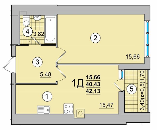 1-кімнатна 42.13 м² в ЖК на вул. Мазепи, 23 від забудовника, Чернігів