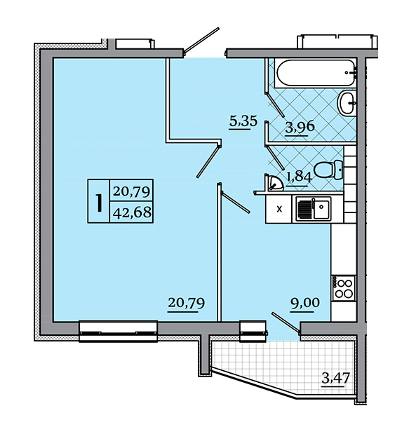 1-комнатная 42.68 м² в ЖК Северный от 11 000 грн/м², Чернигов