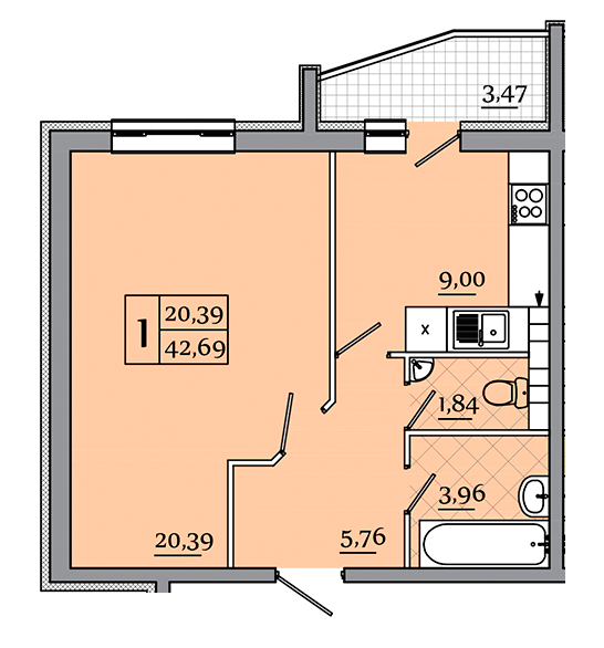 1-комнатная 42.69 м² в ЖК Северный от 11 000 грн/м², Чернигов