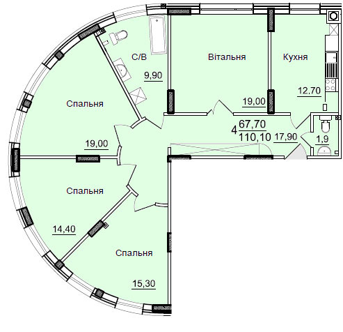 4-комнатная 110.4 м² в ЖК Буковинський от 13 550 грн/м², Черновцы