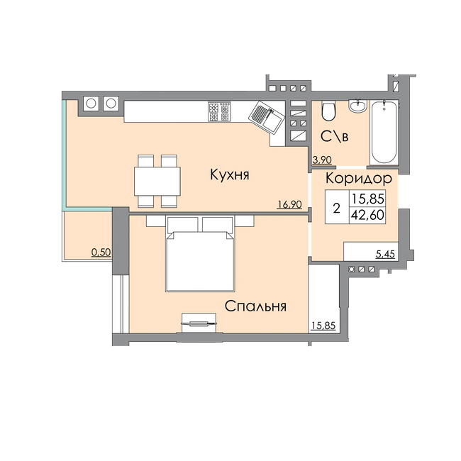 1-комнатная 42.6 м² в ЖК Панда от 19 800 грн/м², Черновцы