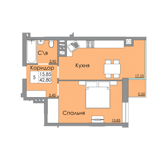 1-комнатная 42.8 м² в ЖК Панда от 19 800 грн/м², Черновцы