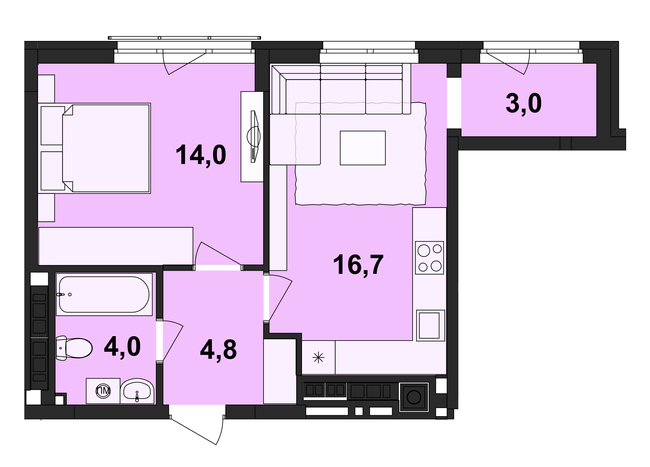 1-комнатная 42.5 м² в ЖК Киевский от 19 450 грн/м², Черновцы