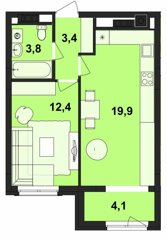 1-комнатная 43.6 м² в ЖК Киевский от 19 450 грн/м², Черновцы