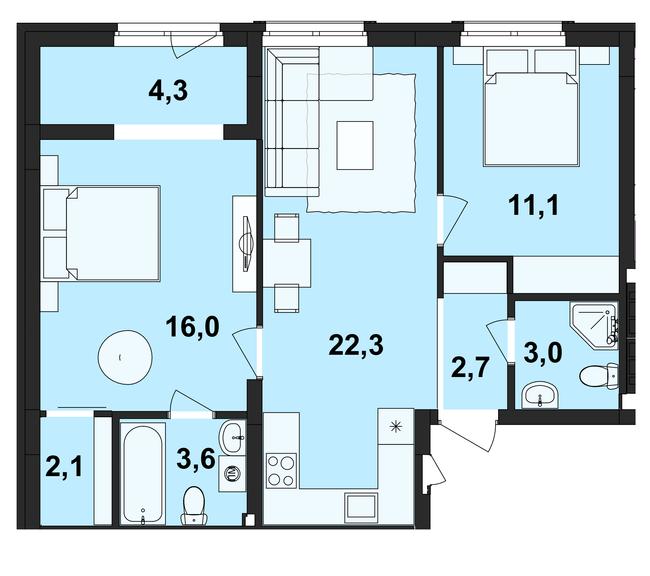 2-комнатная 65.1 м² в ЖК Киевский от 21 250 грн/м², Черновцы