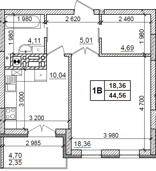 1-комнатная 44.56 м² в ЖК Оазис Буковини от 11 450 грн/м², Черновцы