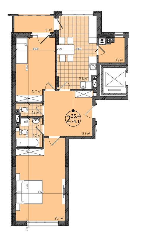 2-комнатная 74.1 м² в ЖК Престижный от 21 350 грн/м², Черновцы
