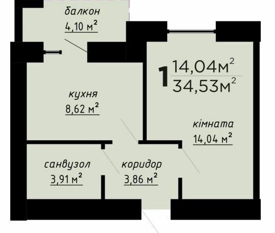 1-кімнатна 34.53 м² в ЖК День і ніч від 16 500 грн/м², Тернопіль