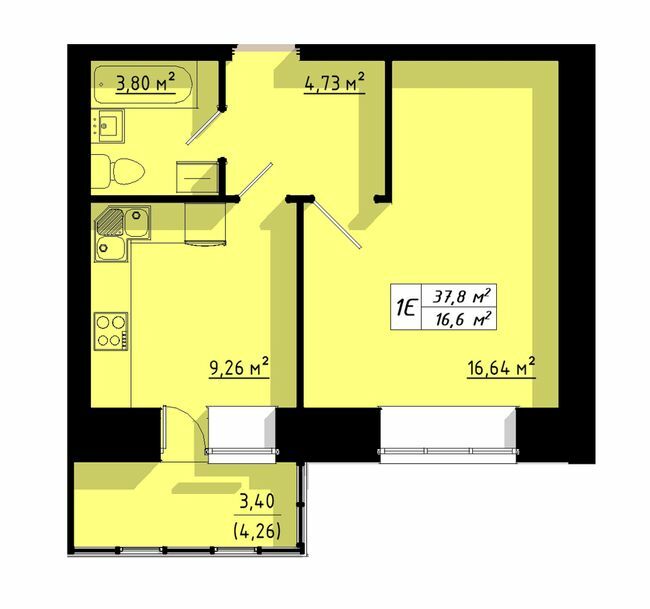 1-комнатная 37.8 м² в ЖК на ул. Бенцаля, 7 от застройщика, Тернополь