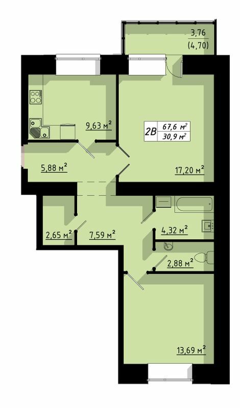 2-кімнатна 67.6 м² в ЖК на вул. Бенцаля, 7 від 9 500 грн/м², Тернопіль