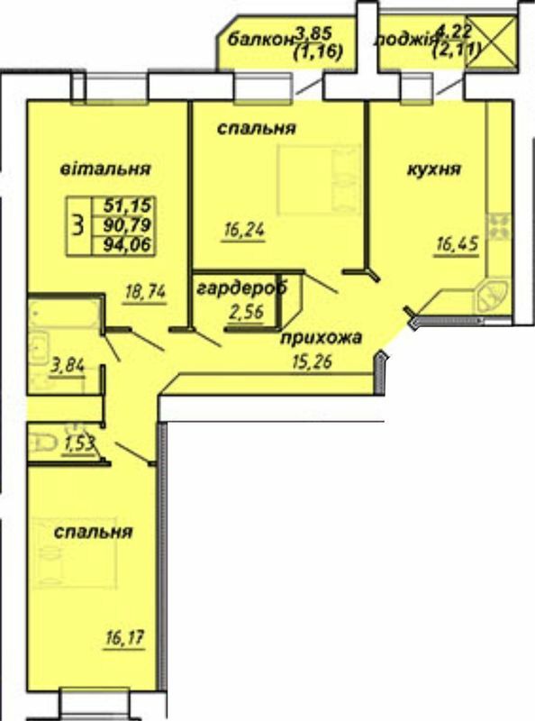 3-комнатная 94.06 м² в ЖК Оград от 15 000 грн/м², Тернополь