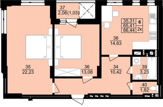 2-комнатная 66.44 м² в ЖК Белогорский от 12 300 грн/м², Тернополь