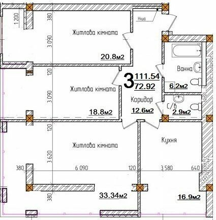 3-комнатная 111.54 м² в ЖК Счастливая семья от 19 250 грн/м², Черновцы