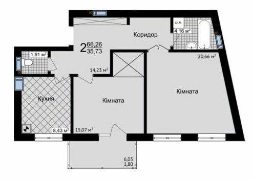 2-комнатная 66.26 м² в ЖК Зелені Пагорби от 21 250 грн/м², Черновцы
