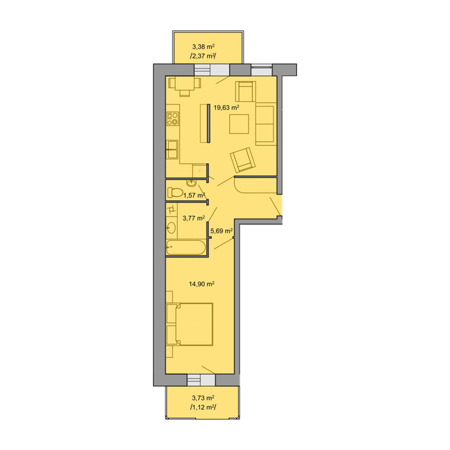 1-комнатная 48.95 м² в ЖК Комфорт Таун плюс от застройщика, с. Петриков