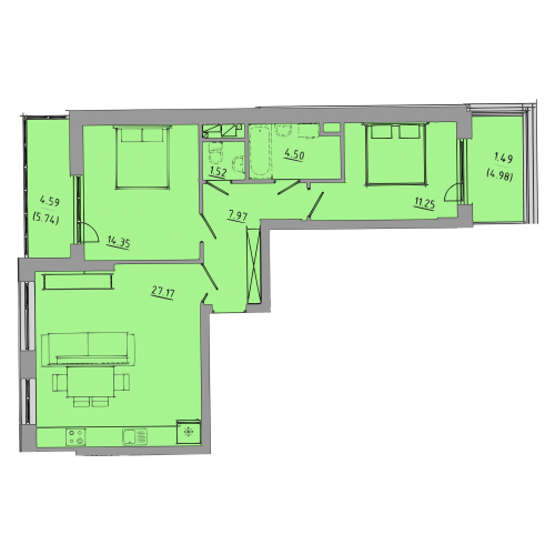 2-кімнатна 72.8 м² в ЖК Централ Хол від 25 000 грн/м², Тернопіль