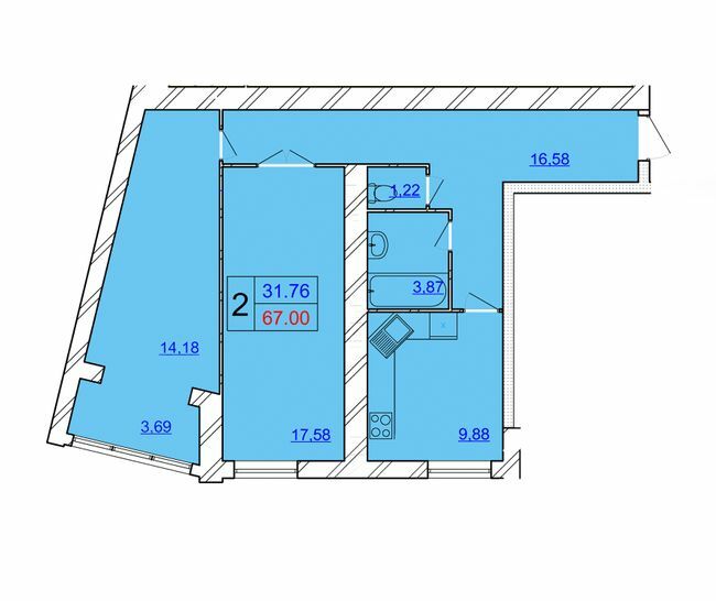 2-кімнатна 67 м² в ЖК Аvila Sky від 10 300 грн/м², Хмельницький
