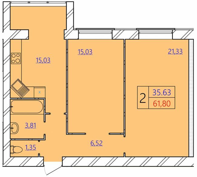 2-кімнатна 61.8 м² в ЖК Avila Gold від 12 000 грн/м², Хмельницький