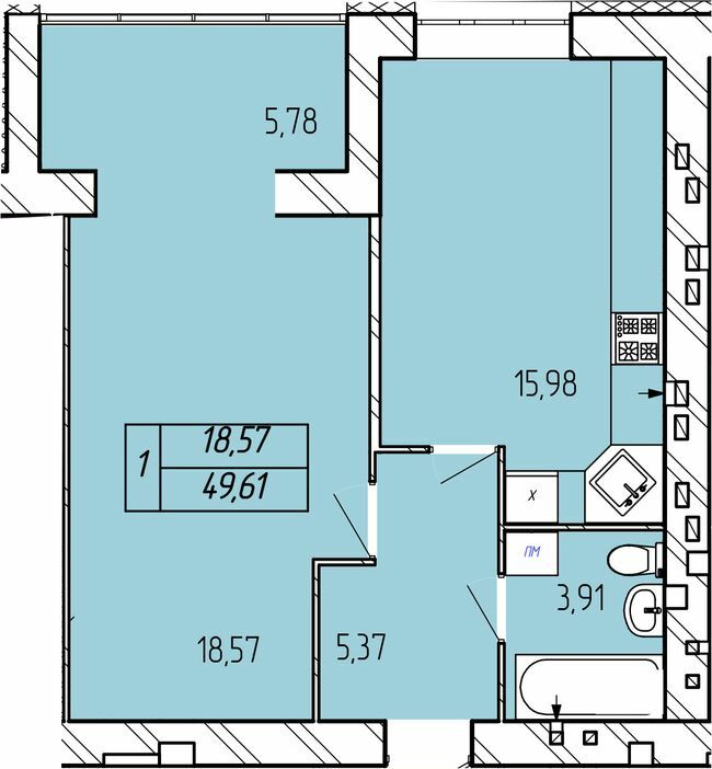 1-комнатная 49.61 м² в ЖК Гармонія-3 от 12 500 грн/м², Хмельницкий