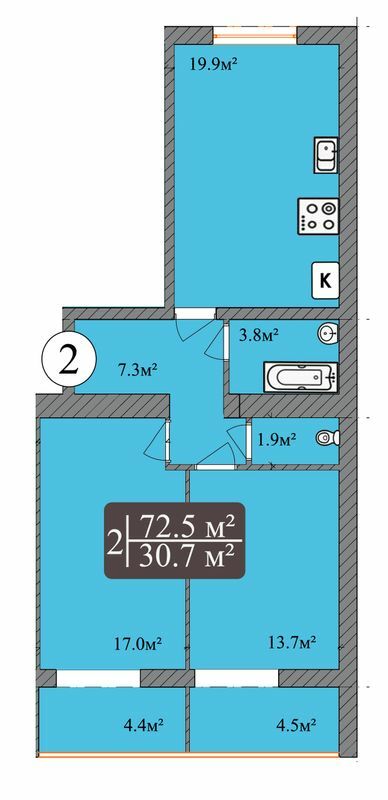 2-комнатная 72.5 м² в ЖК Dream Park от 12 000 грн/м², Хмельницкий