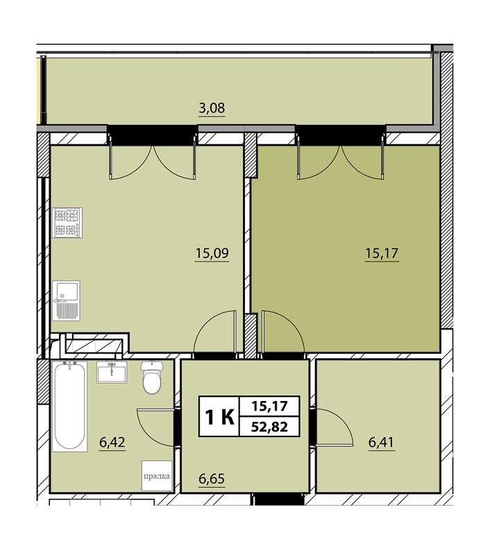 1-кімнатна 52.82 м² в ЖК Гіацинт-Люкс від забудовника, Львів