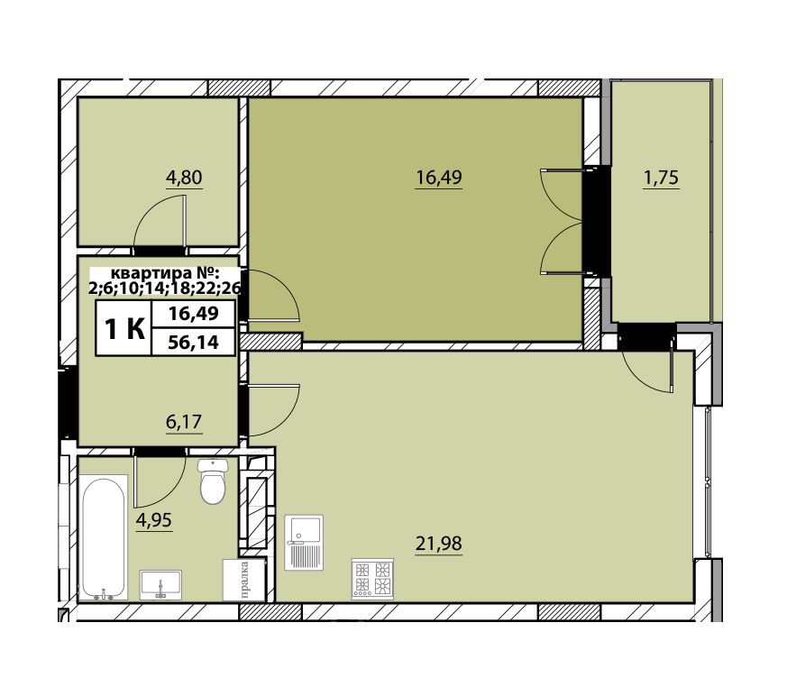 1-кімнатна 56.14 м² в ЖК Гіацинт-Люкс від 43 100 грн/м², Львів