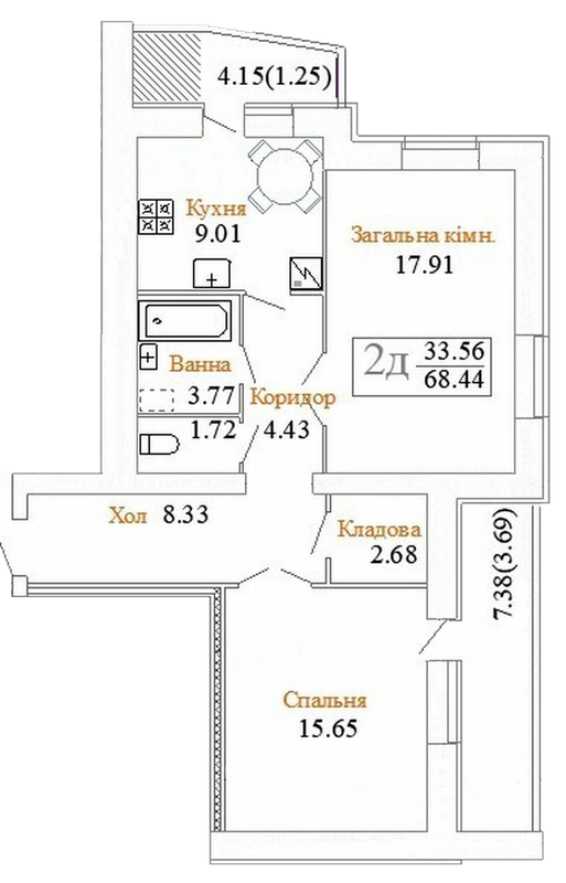 2-комнатная 68.34 м² в ЖК по просп. Миру, 63 А, Б, В от 11 500 грн/м², Хмельницкий