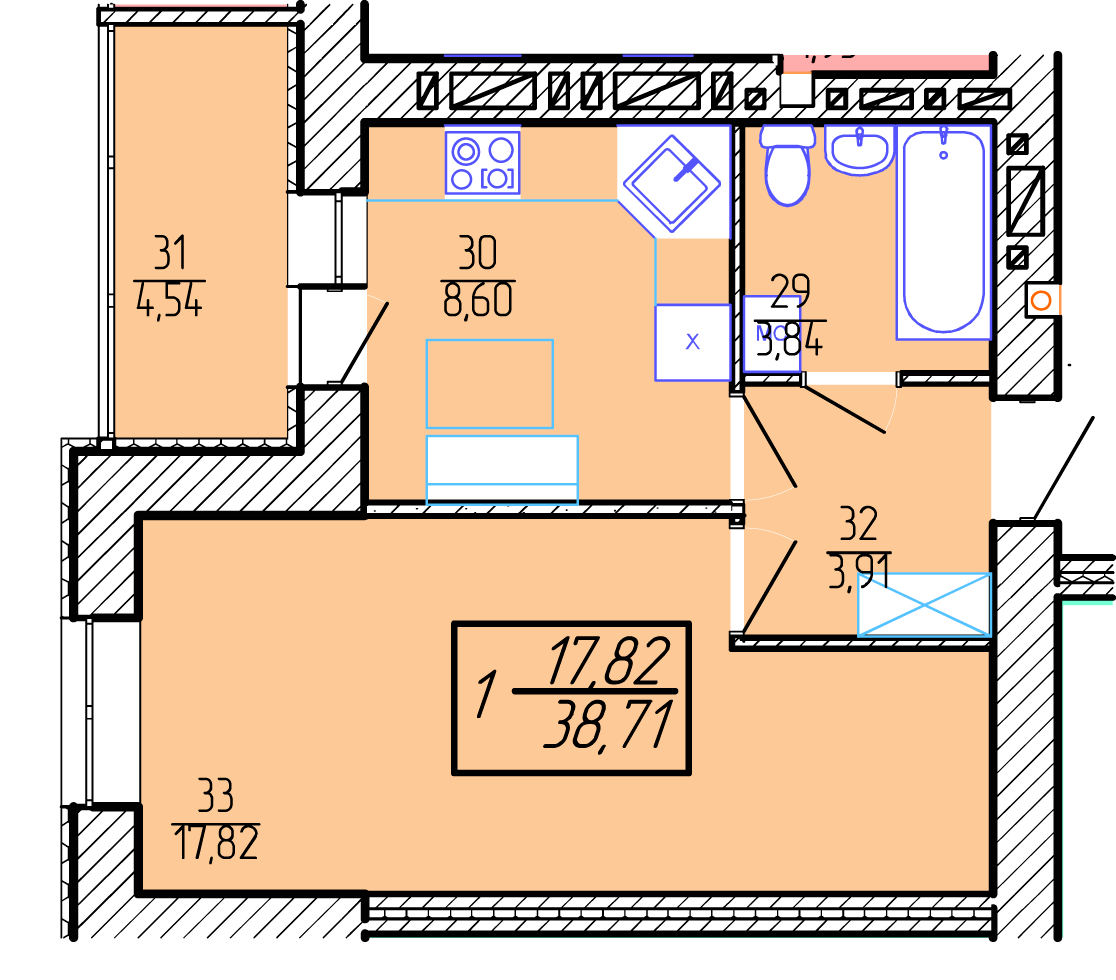 1-комнатная 38.71 м² в ЖК Приозерный от 10 300 грн/м², Хмельницкий