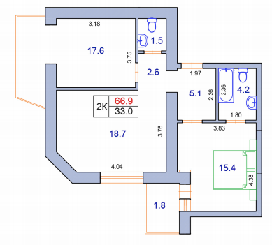 2-комнатная 66.9 м² в ЖК Фонтан от 33 950 грн/м², Хмельницкий
