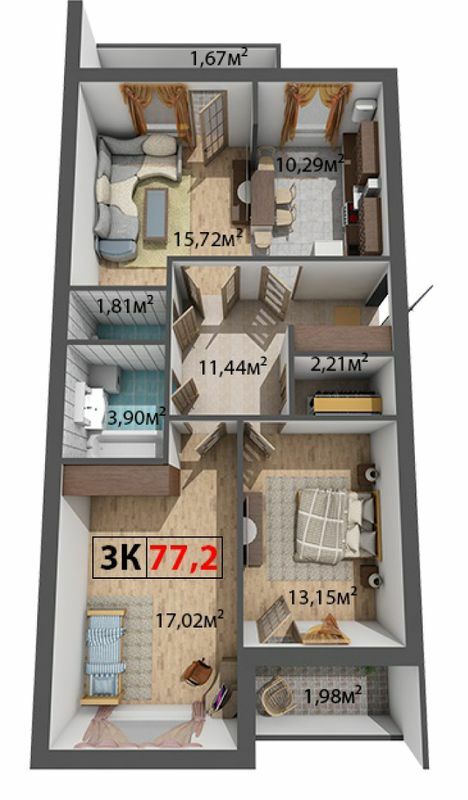 3-комнатная 77.2 м² в ЖК Стожары от 12 500 грн/м², Ивано-Франковск