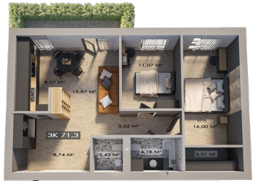 3-комнатная 71.3 м² в ЖК Клубный городок 12 от 17 000 грн/м², Ивано-Франковск