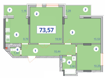 3-кімнатна 73.57 м² в ЖК Квартал Галичанка від 19 350 грн/м², Івано-Франківськ