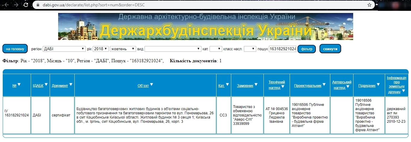 Сертифікат про готовність Дом 3, секция 1, ЖК Атлант 2