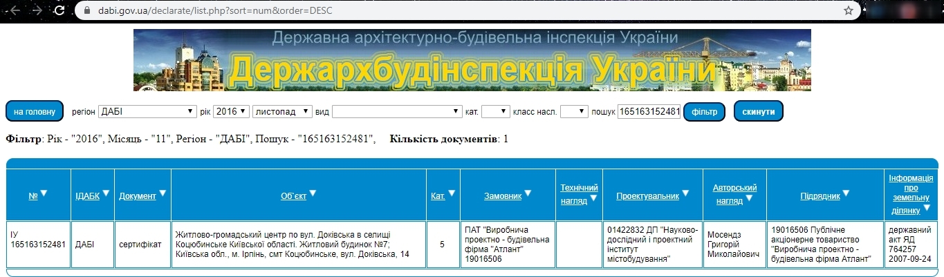 Сертификат о готовности Дом 7, ЖК АТЛАНТ (Коцюбинское)