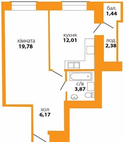 1-кімнатна 44.64 м² в ЖК Квартал Виноградний від 12 550 грн/м², Івано-Франківськ