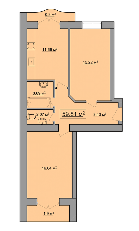 2-комнатная 59.81 м² в ЖК им. Яна от 17 900 грн/м², Ивано-Франковск