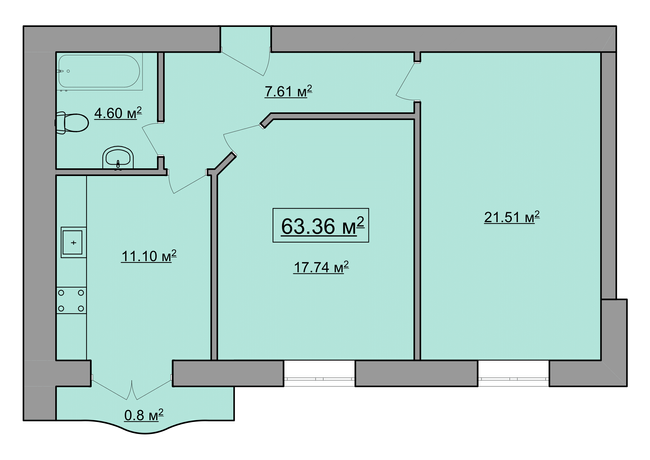 2-комнатная 63.36 м² в ЖК им. Яна от 18 900 грн/м², Ивано-Франковск