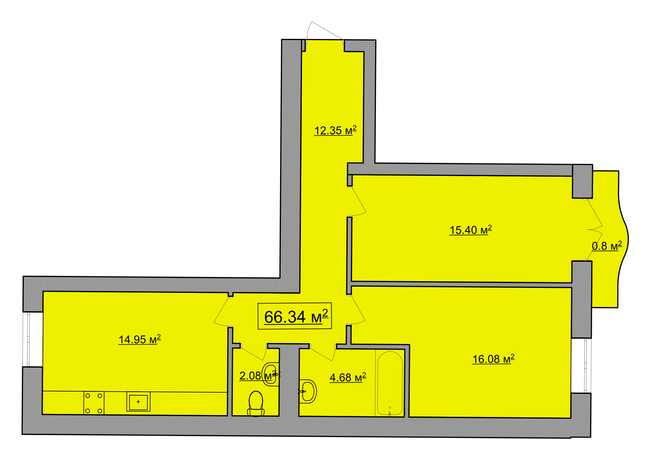 2-комнатная 66.34 м² в ЖК им. Яна от 18 900 грн/м², Ивано-Франковск