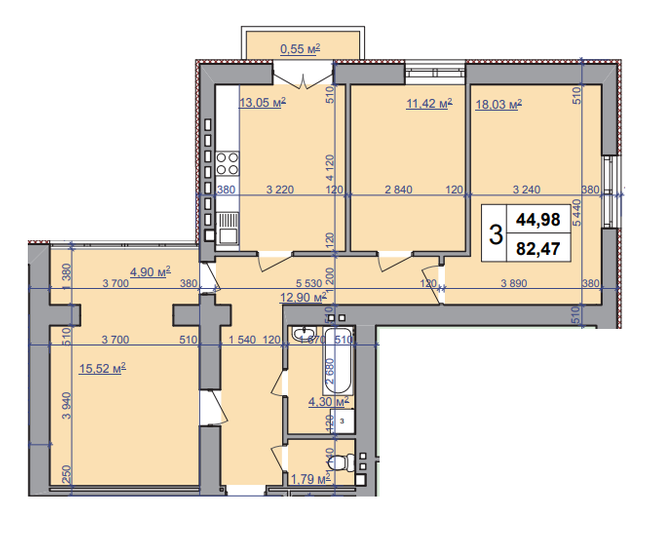 3-кімнатна 82.47 м² в ЖК на вул. Шевченко, 52 від 25 350 грн/м², Івано-Франківськ