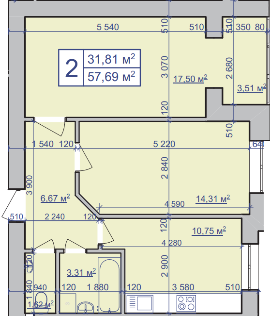 2-кімнатна 57.69 м² в ЖК Парковий маєток від 9 600 грн/м², Івано-Франківськ