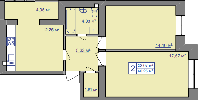 2-комнатная 60.25 м² в ЖК Парковий маєток от 9 700 грн/м², Ивано-Франковск