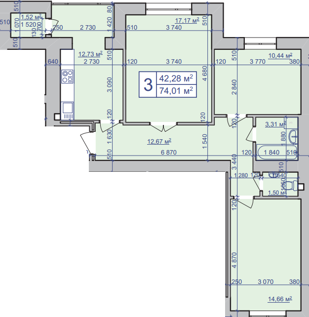 3-комнатная 74.01 м² в ЖК Парковий маєток от 9 550 грн/м², Ивано-Франковск