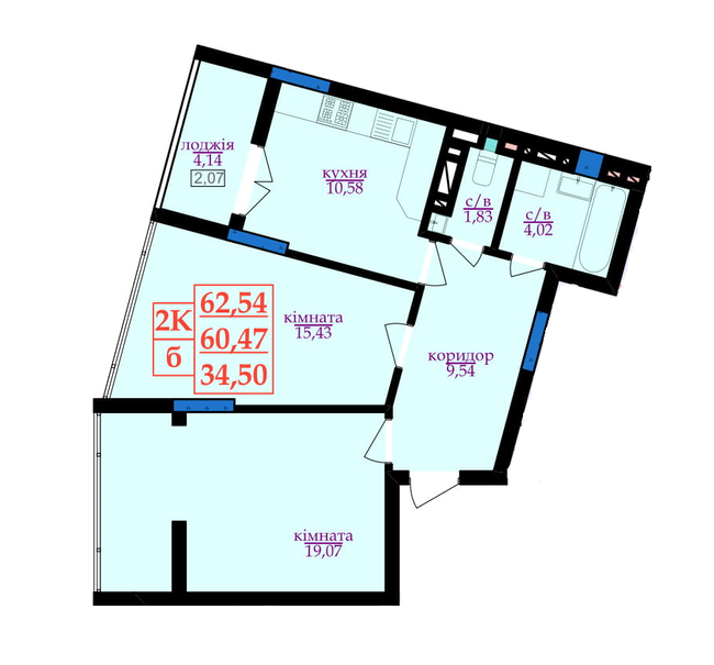 2-комнатная 62.54 м² в ЖК Цитадель-3 от 14 000 грн/м², Ивано-Франковск