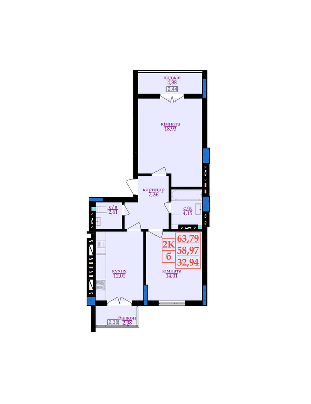 2-комнатная 63.79 м² в ЖК Цитадель-3 от 14 000 грн/м², Ивано-Франковск