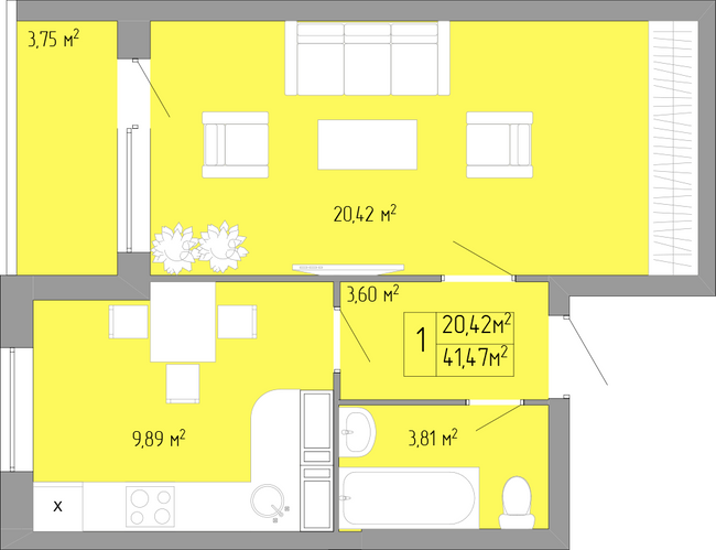 1-кімнатна 41.47 м² в ЖК Акварель-3 від 21 200 грн/м², Одеса