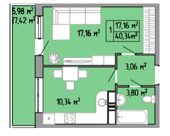 1-кімнатна 40.34 м² в ЖК Акварель-3 від 20 200 грн/м², Одеса