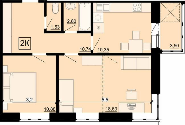 2-кімнатна 57.06 м² в ЖК Акварель-4 від 19 900 грн/м², Одеса